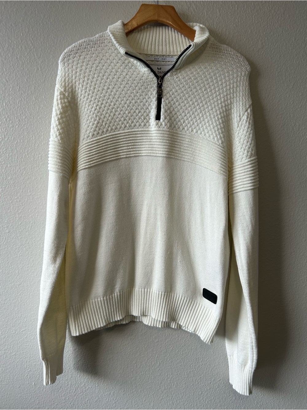 Nick Danger - Cream Quarter-Zip Knit Sweater, size L